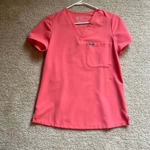 Coral figs scrub top